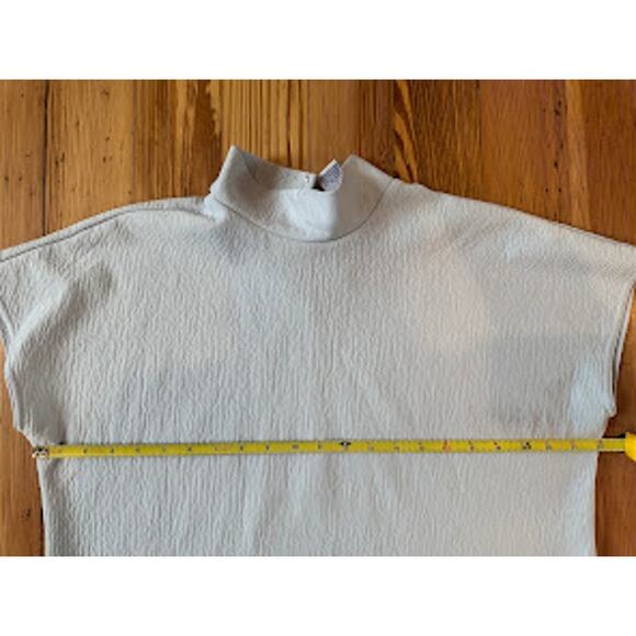 Vintage High Neck Light Blue Key Hole Button Back Boxy Short Sleeve Top Large - Picture 6 of 8